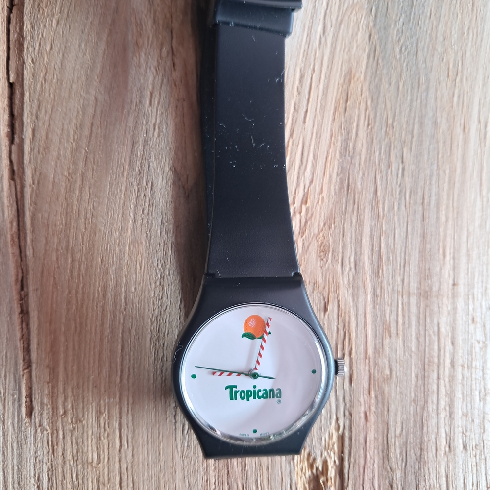 NIB Vintage 90's Tropicana Watch analog wristwatch - Black and White Time Piece